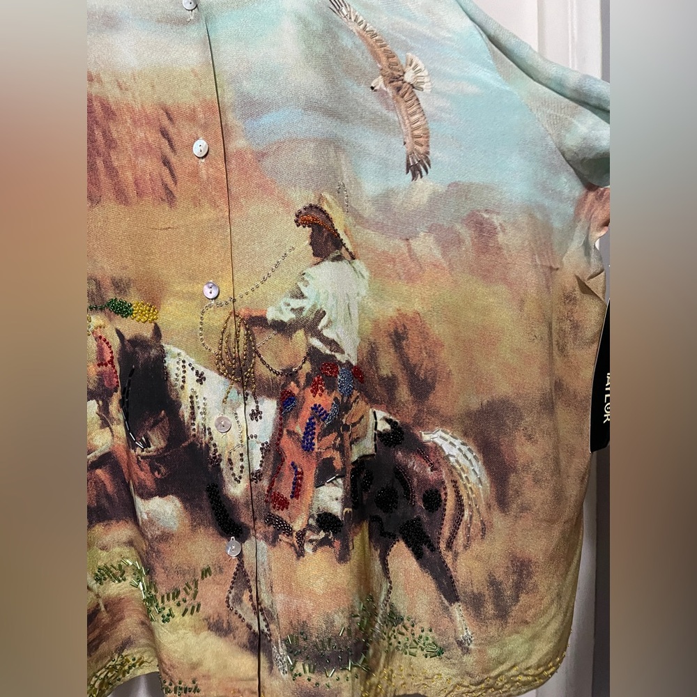 Pastel Western Print Button-Up Blouse - Multicolor - Picture 5 of 9